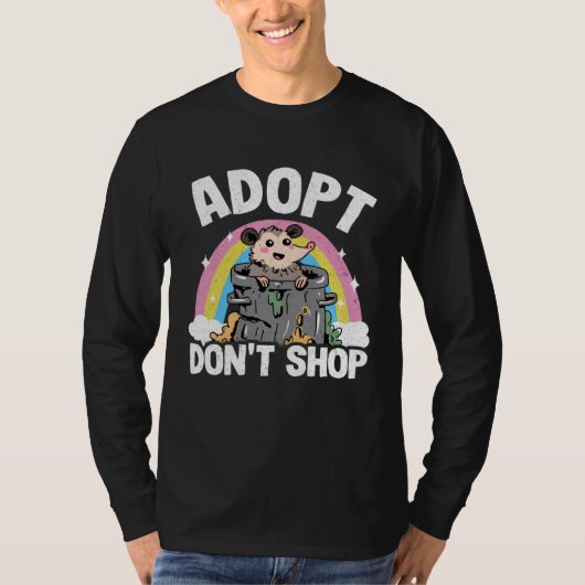 Adopt Don t Shop Opossum Meme Trash Can Rainbow Po T-shirt (Voorkant)