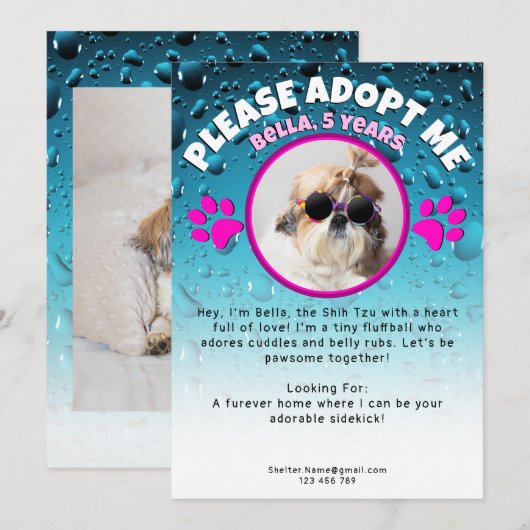 Adopt me dog custom 2 photo shelter animal rescue kaart (Voorkant / Achterkant)
