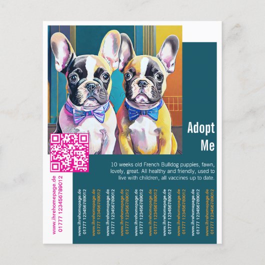 Adopt Me – Flyer voor het herplaatsen van honden (Voorkant)