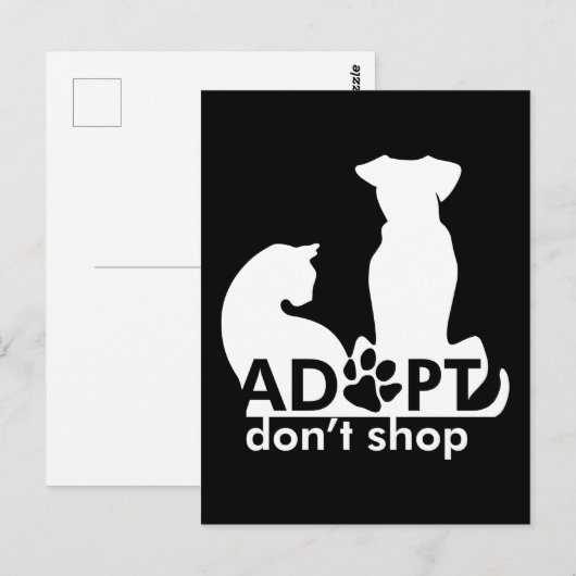 Adopteer Don't Shop Hondenkat Wit Briefkaart (Voorkant / Achterkant)