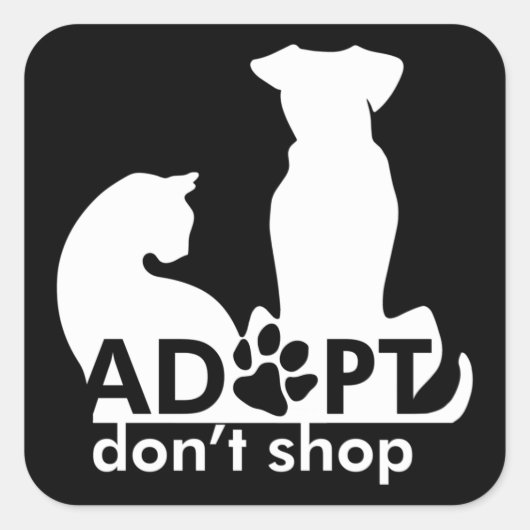 Adopteer Don't Shop Hondenkat Wit Vierkante Sticker (Voorkant)