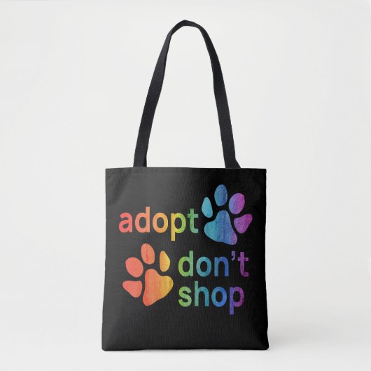 Adopteer Don't Shop Rainbow Paws Tote Bag (Voorkant)