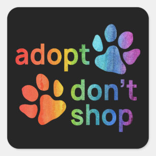 Adopteer Don't Shop Rainbow Paws Vierkante Sticker