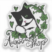 Adopteer Don't Shop Tuxedo Cat Art Sticker (Voorkant)