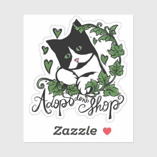 Adopteer Don't Shop Tuxedo Cat Art Sticker (Vel)