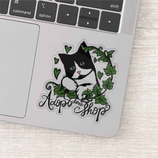 Adopteer Don't Shop Tuxedo Cat Art Sticker (Detail)