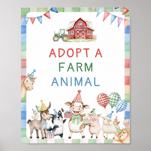 Adopteer een Boerderij Animal Barnyard Birthday Poster (Voorkant)