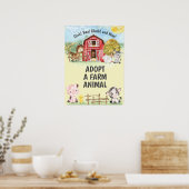 Adopteer een Boerderij Animal Birthday Party teken Poster (Keuken)