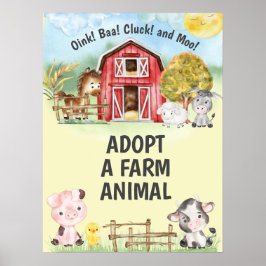 Adopteer een Boerderij Animal Birthday Party teken Poster
