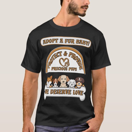 Adopteer een bont Baby Zorg & Bescherm Dierenliefd T-shirt (Voorkant)