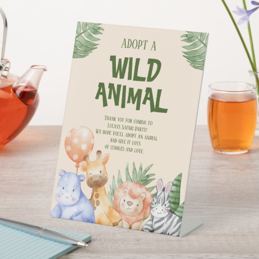 Adopteer een dier Kinderen Safari Verjaardag Reclamebord Met Voetstuk (Insitu)
