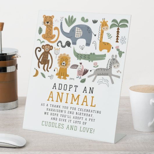 Adopteer een dier Twee wilde verjaardag Safari die Reclamebord Met Voetstuk (Insitu)