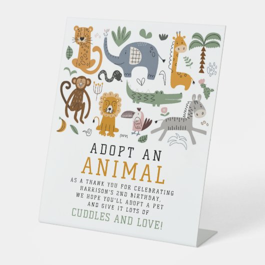 Adopteer een dier Twee wilde verjaardag Safari die Reclamebord Met Voetstuk (Voorkant)