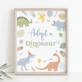 Adopteer een dinosaurus Blue Boy Boho Verjaardag Poster