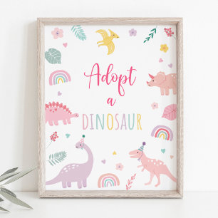 Adopteer een dinosaurus roze boho verjaardagsteken poster