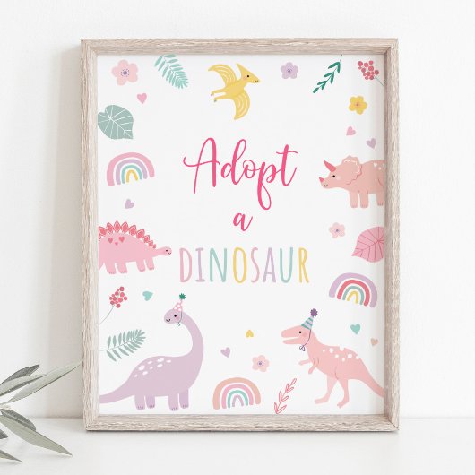 Adopteer een dinosaurus roze boho verjaardagsteken poster