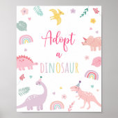 Adopteer een dinosaurus roze boho verjaardagsteken poster (Voorkant)
