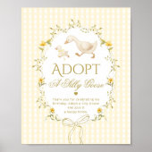 Adopteer een domme gans 1e verjaardag Geel Gingham Poster (Voorkant)