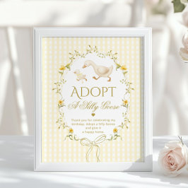 Adopteer een domme gans 1e verjaardag Geel Gingham Poster