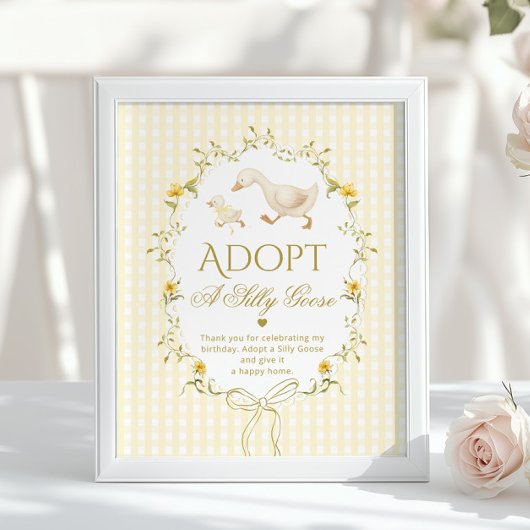 Adopteer een domme gans 1e verjaardag Geel Gingham Poster