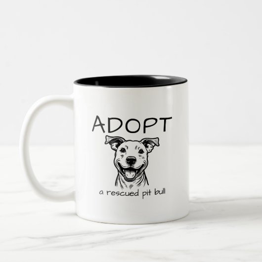 ADOPTEER een geredde pitbull (blij met perky oren) Tweekleurige Koffiemok (Links)