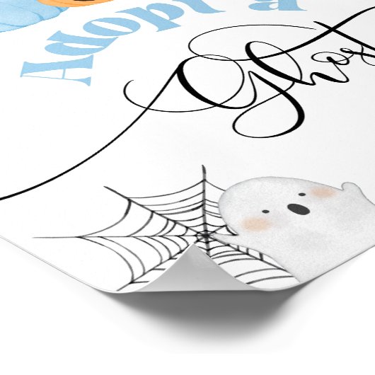 Adopteer een Ghost Halloween blauw verjaardagsfees Poster (Hoek)