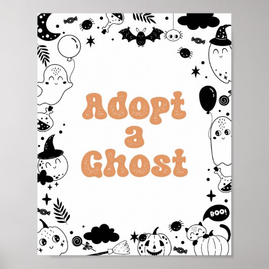 Adopteer een Ghost Oranje Ghost Halloween Verjaard Poster (Voorkant)