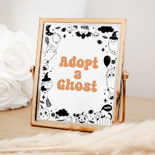 Adopteer een Ghost Oranje Ghost Halloween Verjaard Poster