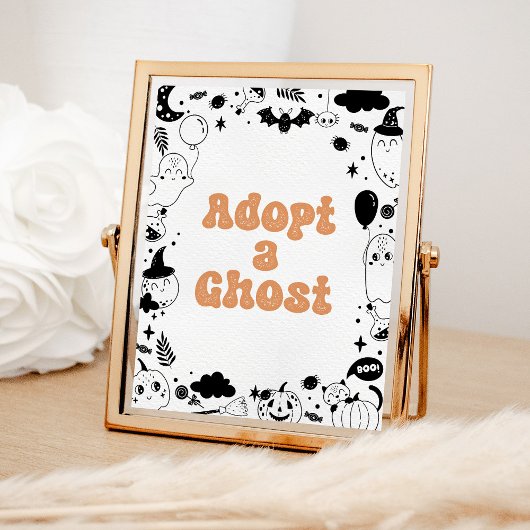 Adopteer een Ghost Oranje Ghost Halloween Verjaard Poster