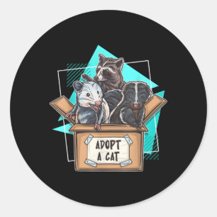 Adopteer een kat wasbeer Opossum Skunk Trash Panda Ronde Sticker