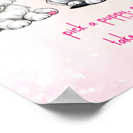 Adopteer een puppy partij teken schattig wit roze poster (Hoek)