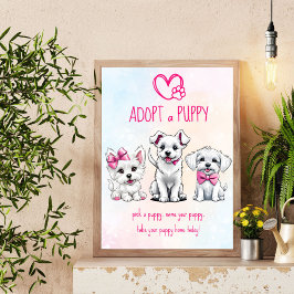 Adopteer een puppy partij teken schattig wit roze  poster