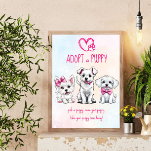 Adopteer een puppy partij teken schattig wit roze  poster