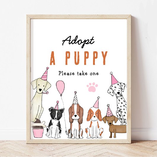 Adopteer een puppy Pawty Dog Verjaardagsfeestje Ta Poster