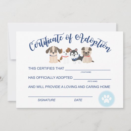 Adopteer een Puppy Verjaardag Certificaat van adop Notitiekaartje (Voorkant)