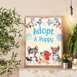 Adopteer een puppy verjaardagsfeestje teken poster