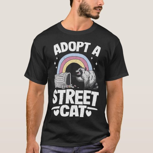 Adopteer een Street Cat Rainbow Grappige Raccoon P T-shirt (Voorkant)