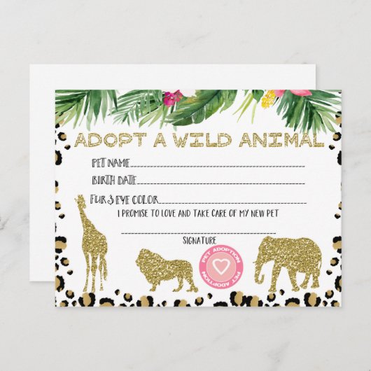 Adopteer een wild dier verjaardagsfeestje certific briefkaart (Voorkant / Achterkant)