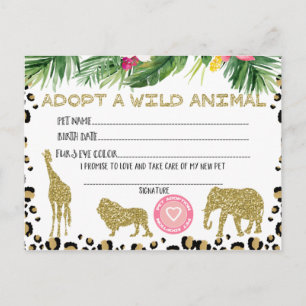 Adopteer een wild dier verjaardagsfeestje certific briefkaart