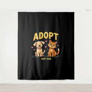 Adopteer Niet Winkel - Schattige Dierenredding Die Wandkleed