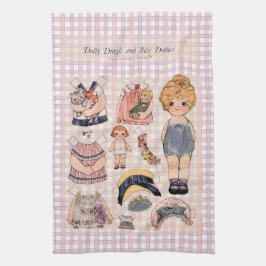 Adopteerbare vintage afbeeldingen roze geruite keu theedoek