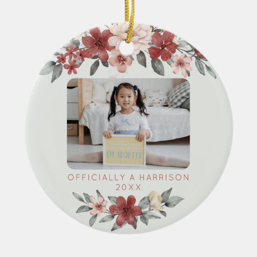 Adoptie Aankondiging Keepsake Waterverf Floral Keramisch Ornament (Voorkant)