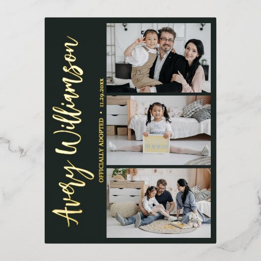 Adoptie Aankondiging Modern 3 Foto Folie Briefkaar (Voorkant)