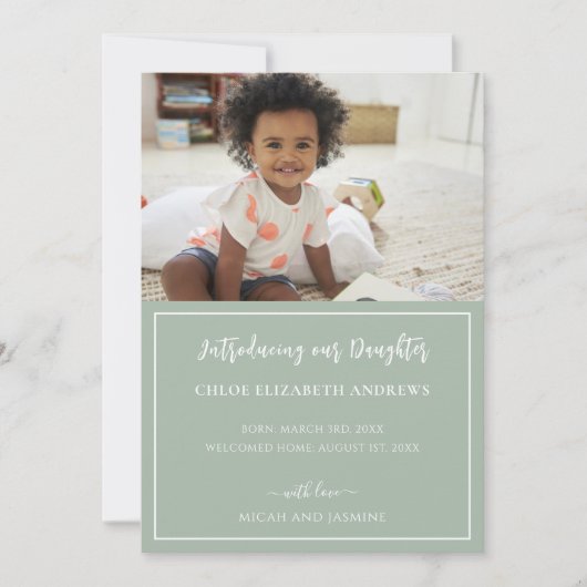 Adoptie Aankondiging Sage Groene en Witte Streep (Voorkant)