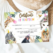 Adoptie Certificaat Safari Partij Dieren Verjaarda Kaart