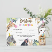 Adoptie Certificaat Safari Partij Dieren Verjaarda Kaart (Staand voorkant)
