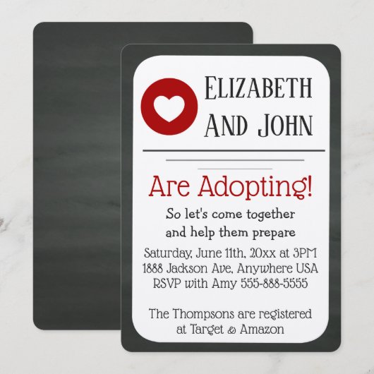 Adoptie Douche Rood & Zwart Krijtbord Invasie Kaart (Voorkant / Achterkant)