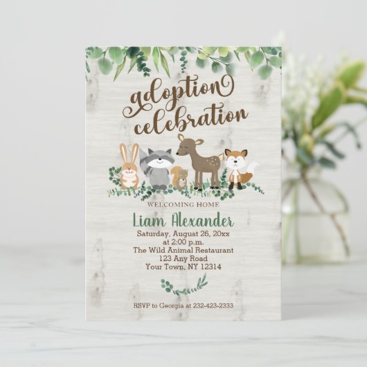 Adoptie Feestelijke Shower Woodland Dieren Kaart (Staand voorkant)