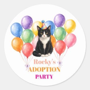 Adoptie Feestje Pakkedag Tuxedo Kat Huisdier Ronde Sticker