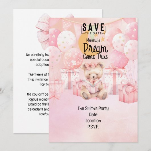 Adoptie Foster Kind Meisje roze themafeest Kaart (Voorkant / Achterkant)